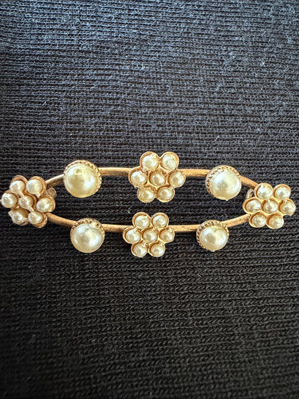 Antique 14K gold plated (?) Victorian brooch pin w faux pearls